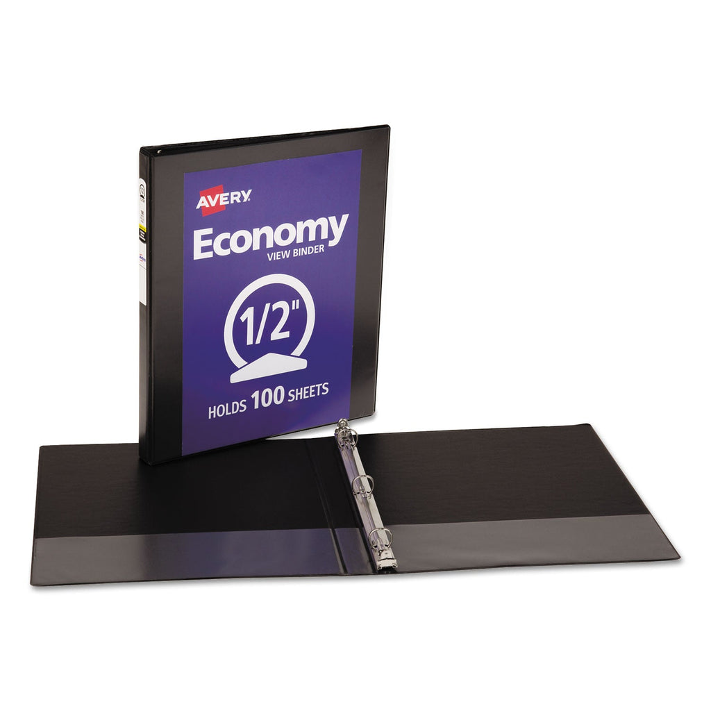 Avery Economy View Binder with Round Rings , 3 Rings, 0.5" Capacity, 11 x 8.5, Black, (5705)
