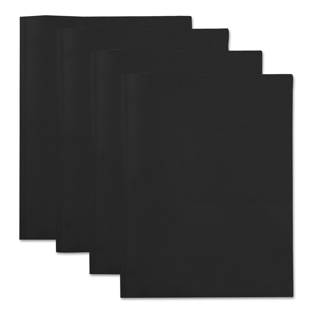 Universal Plastic Twin-Pocket Report Covers, Three-Prong  Fastener, 11 x 8.5, Black/Black, 10/Pack