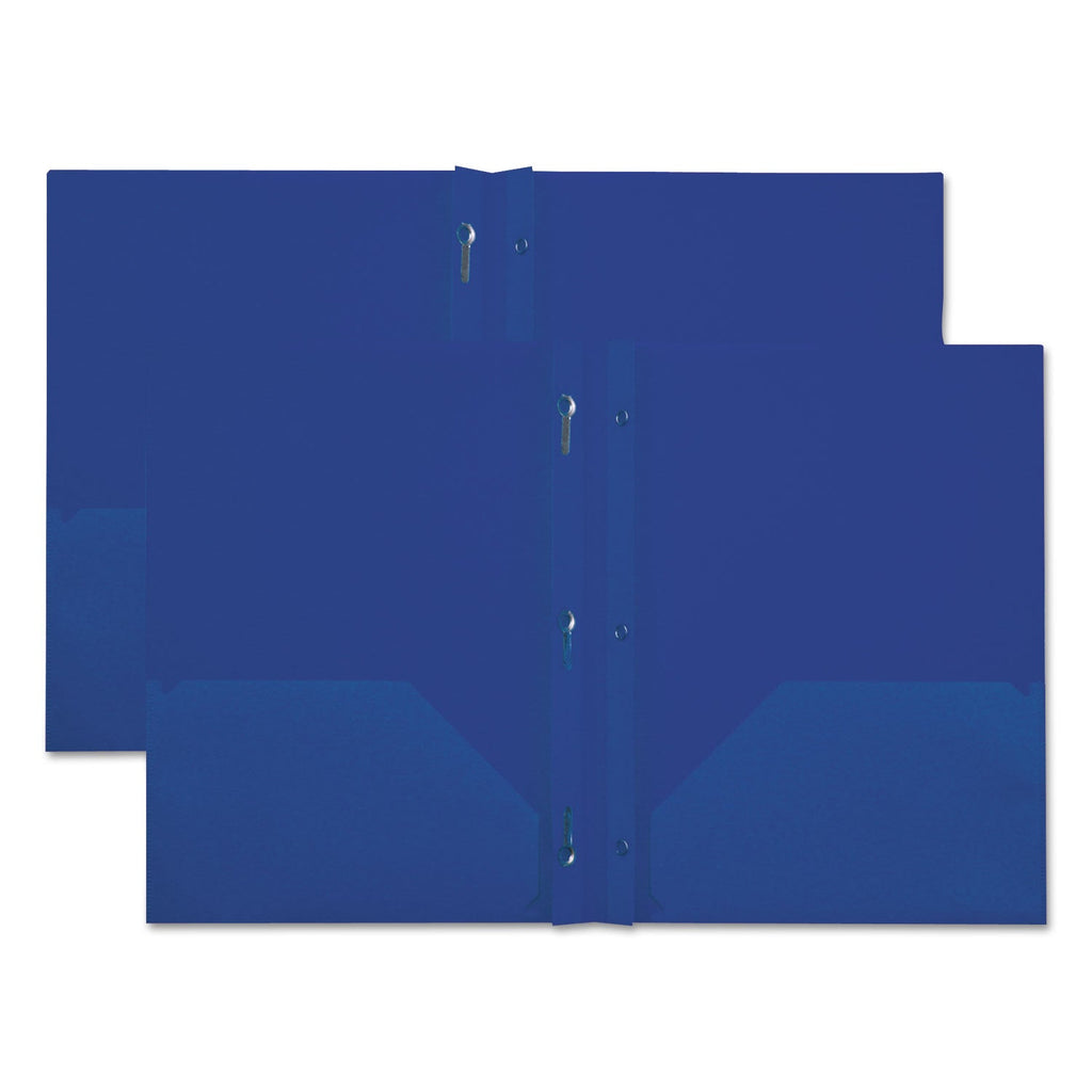 Universal Plastic Twin-Pocket Report Covers, Three-Prong Fastener, 11 x 8.5, Navy Blue/ Navy Blue, 10/Pack