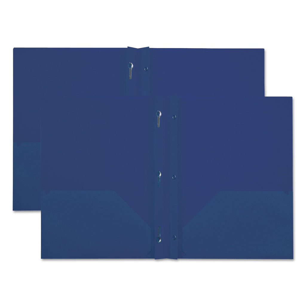 Universal Plastic Twin-Pocket Report Covers, Three-Prong Fastener, 11 x 8.5, Roya Blue/ Royal Blue, 10/Pack