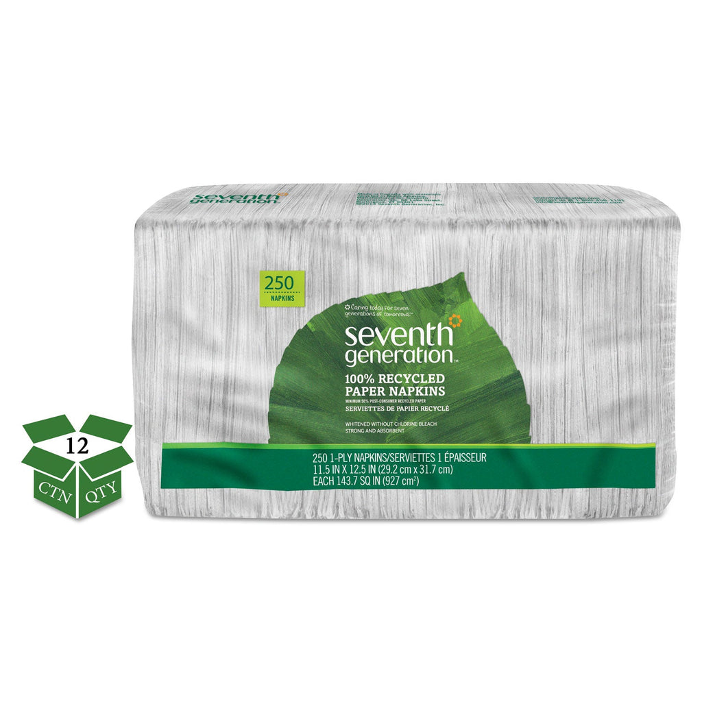 Seventh Generation 100% Recycled Napkins, 1-Ply, 11 1/2 x 12 1/2, White, 250/Pack, 12 Packs/Carton