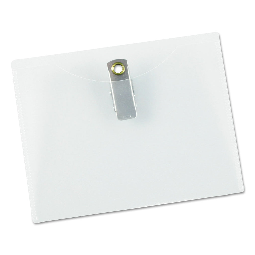 Universal Clear Badge Holders w/Garment-Safe Clips, 3 x 4, White Inserts, 50/Box