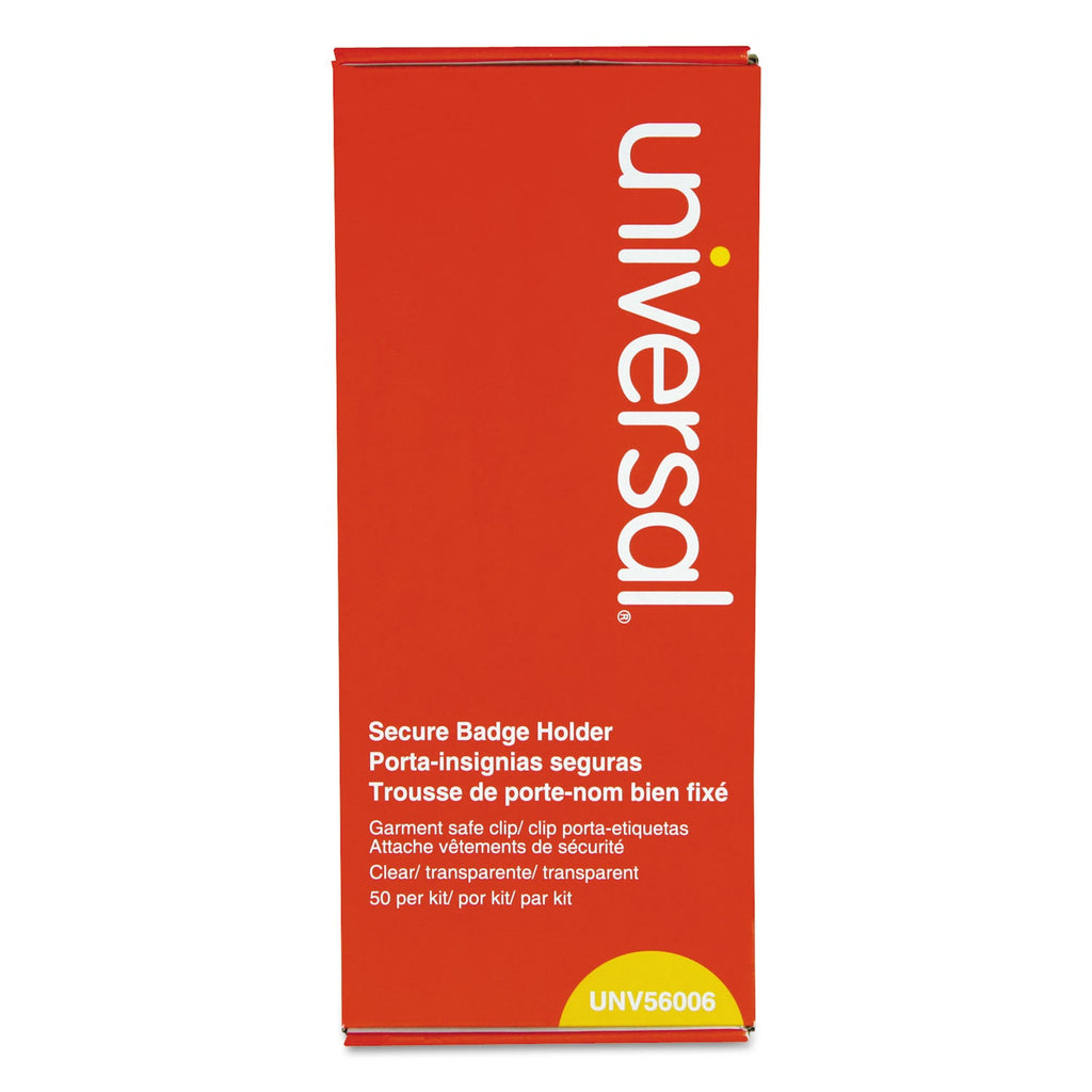 Universal Deluxe Clear Badge Holder w/Garment-Safe Clips, 2.25 x 3.5, White Insert, 50/Box