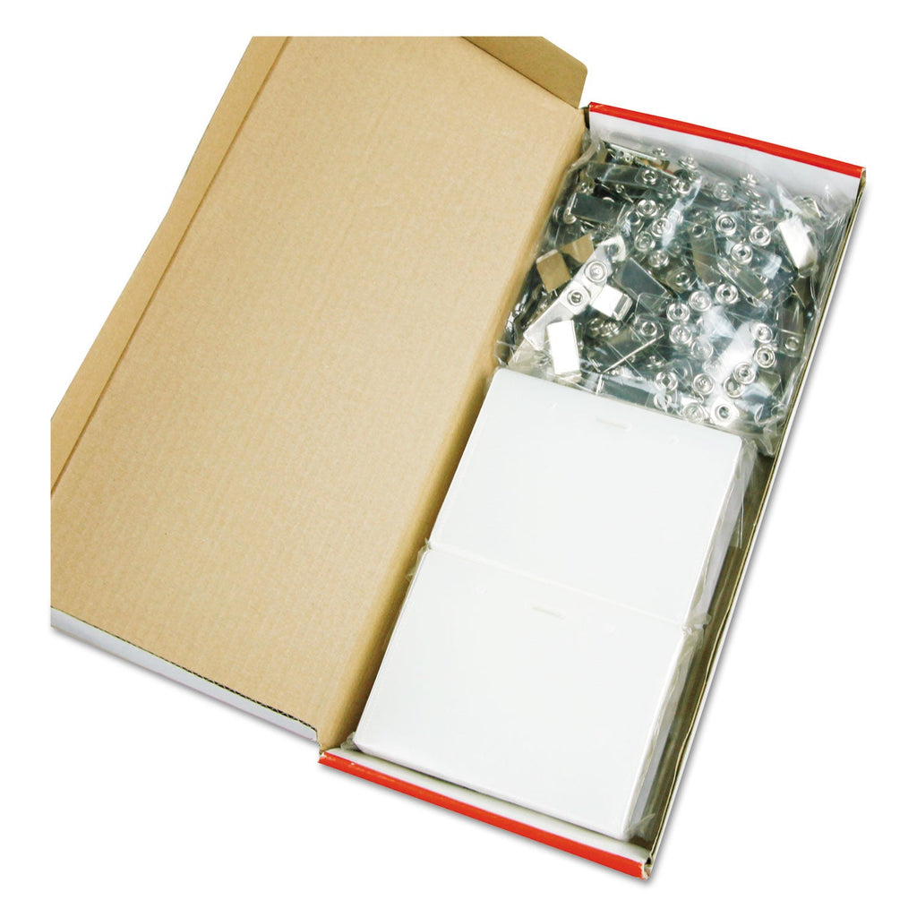Universal Deluxe Clear Badge Holder w/Garment-Safe Clips, 2.25 x 3.5, White Insert, 50/Box