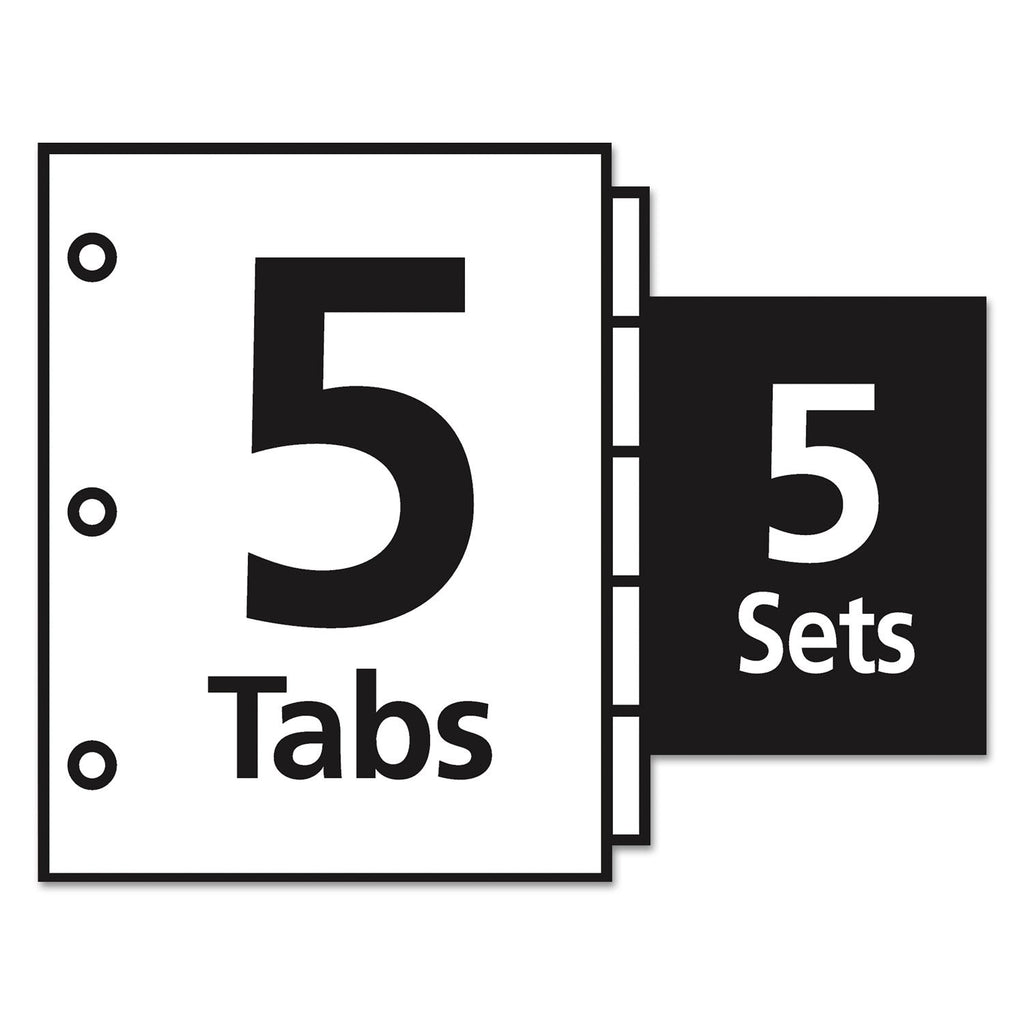 Office Essentials Index Dividers with White Labels, 5-Tab, 11 x 8.5, White, 5 Sets