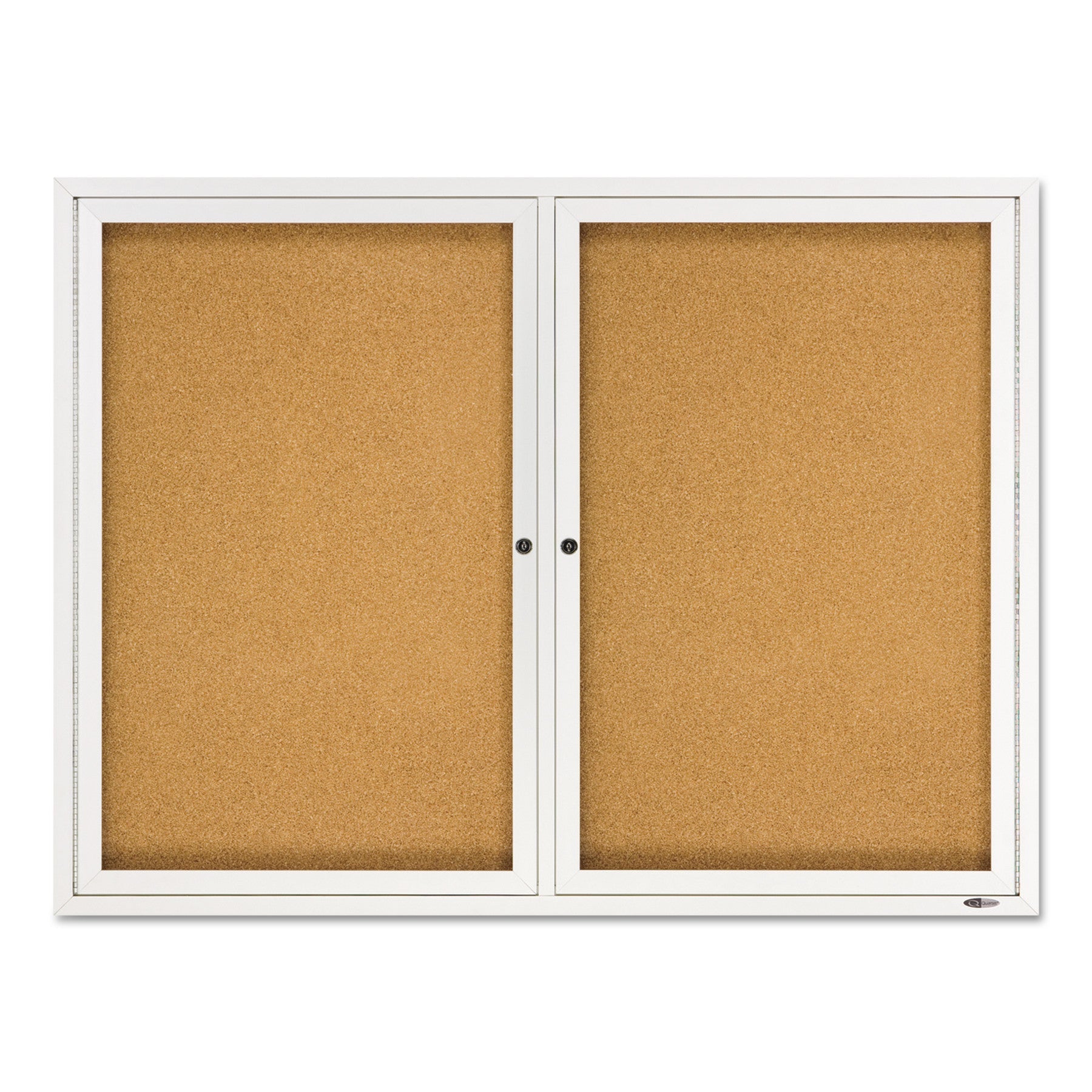 Quartet Enclosed Bulletin Board, Natural Cork/Fiberboard, 48 x 36, Silver Aluminum Frame