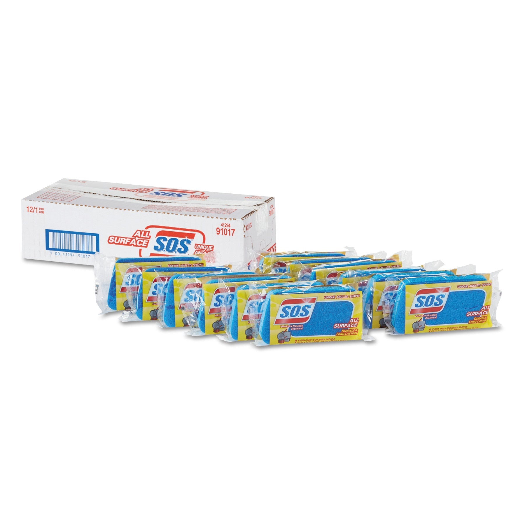S.O.S. All Surface Scrubber Sponge, 2.5 x 4.5, 0.9" Thick, Dark Blue, 12/Carton