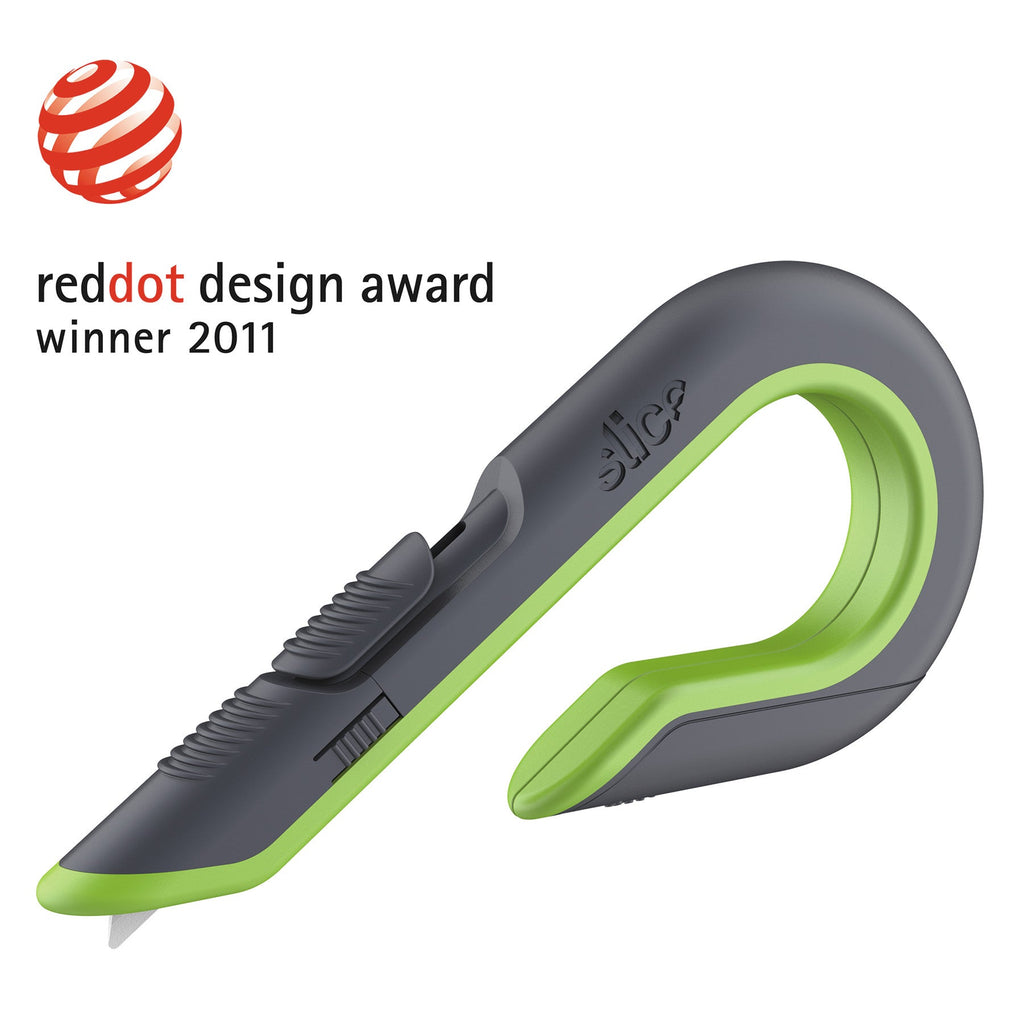 slice Box Cutters, Double Sided, Replaceable, 1.29" Stainless Steel Blade, 7" Nylon Handle, Gray/Green