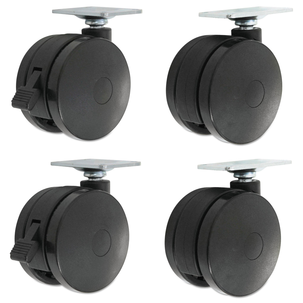 Alera Casters for Height-Adjustable Table Bases, Grip Ring Stem, 2" Wheel, Black, 4/Set