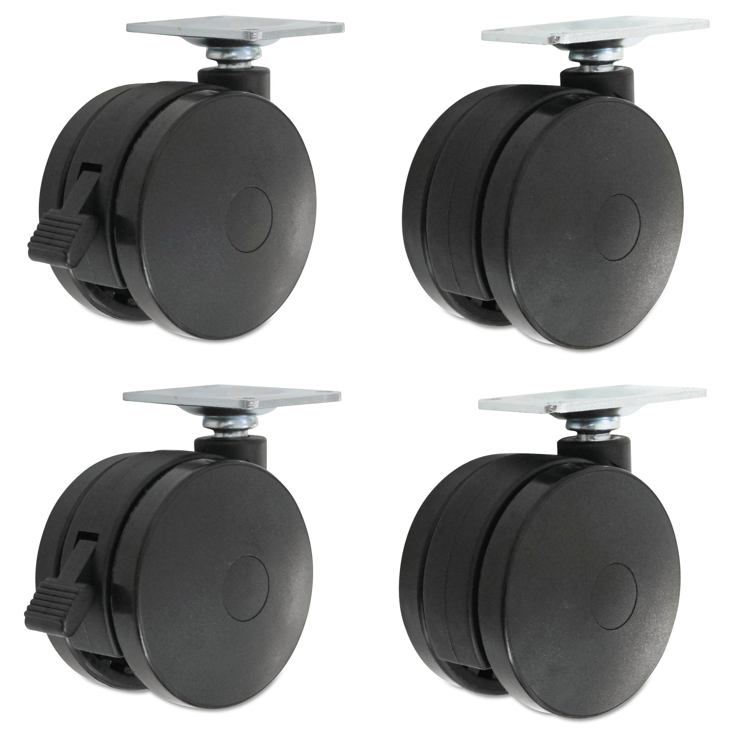 Alera Casters for Height-Adjustable Table Bases, Grip Ring Stem, 2" Wheel, Black, 4/Set