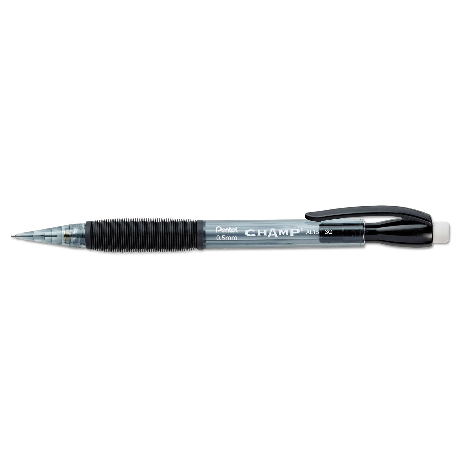 Pentel Champ Mechanical Pencil, 0.5 mm, HB (#2.5), Black Lead, Translucent Black Barrel, 24/Pack