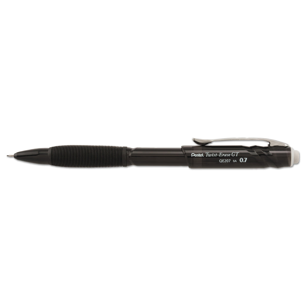 Pentel Twist-Erase GT Pencils, 0.7 mm, HB (#2.5), Black Lead, Black Barrel