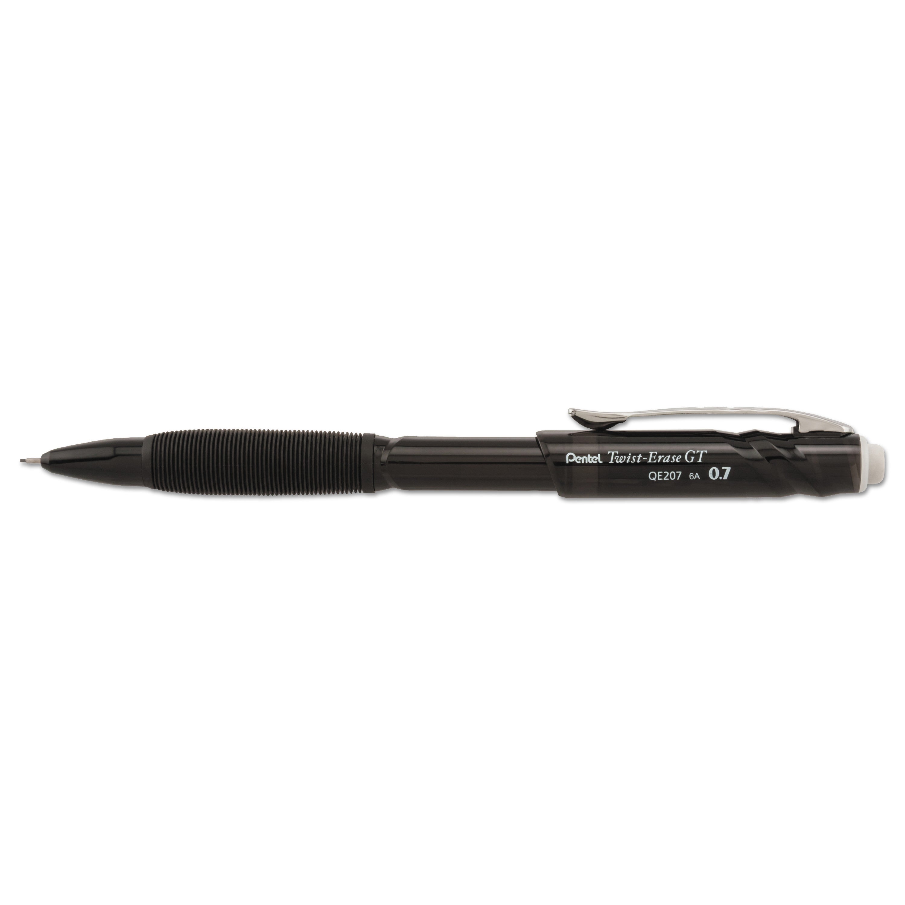 Pentel Twist-Erase GT Pencils, 0.7 mm, HB (#2.5), Black Lead, Black Barrel