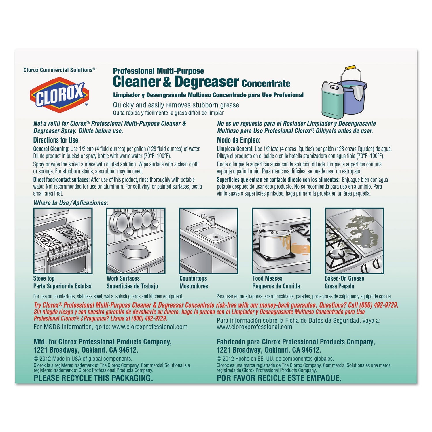 Clorox Professional Multi-Purpose Cleaner and Degreaser Concentrate, 1 gal, 4/Carton