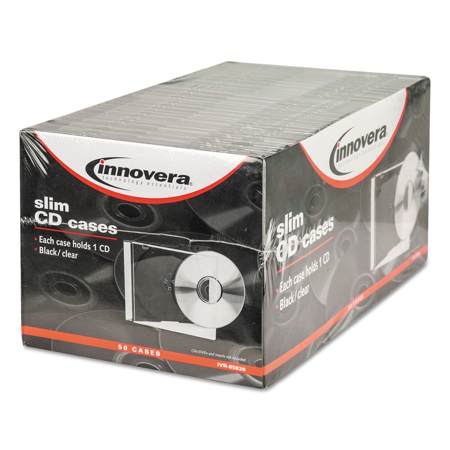 Innovera CD/DVD Slim Jewel Cases, Clear/Black, 50/Pack