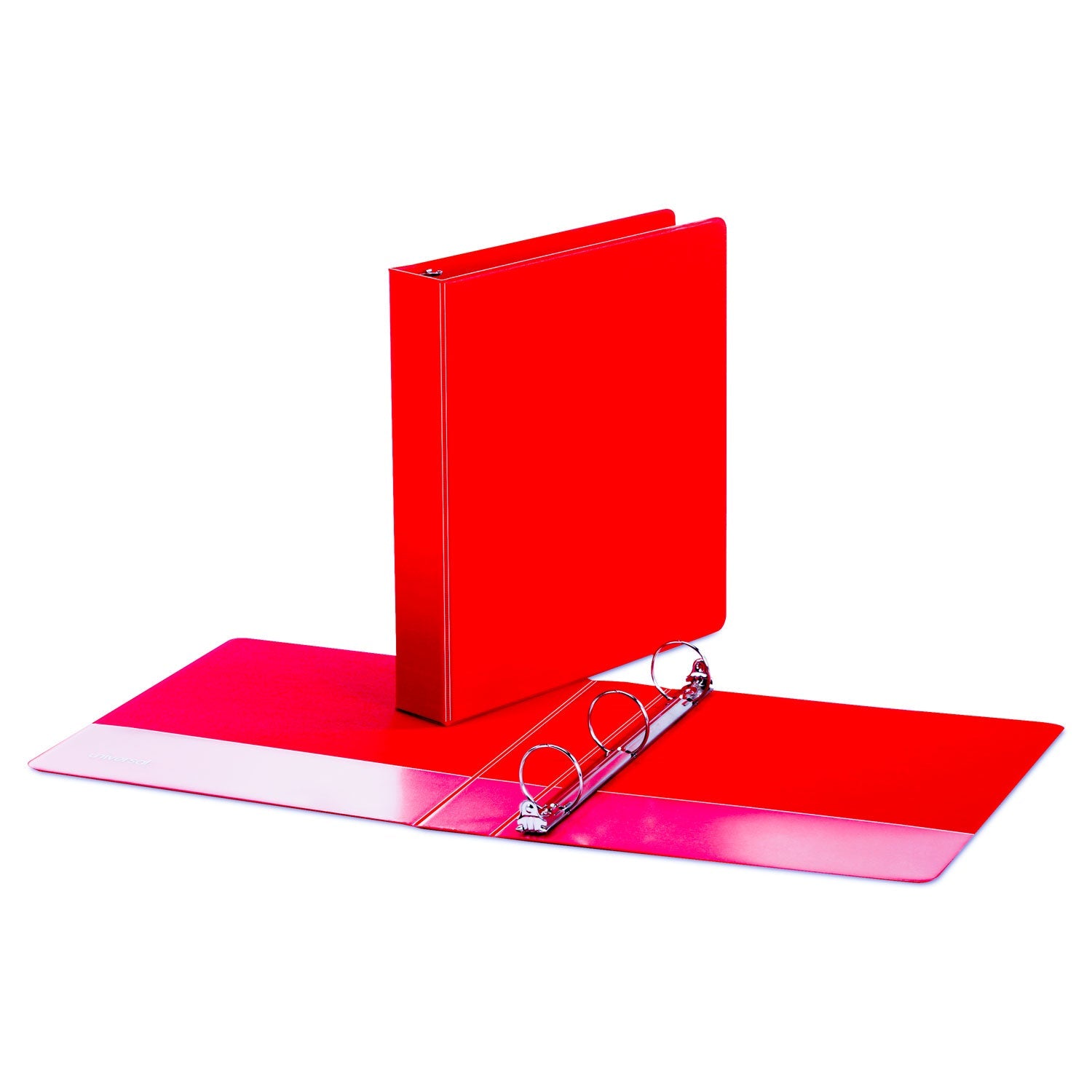 Universal Economy Non-View Round Ring Binder, 3 Rings, 1.5" Capacity, 11 x 8.5, Red