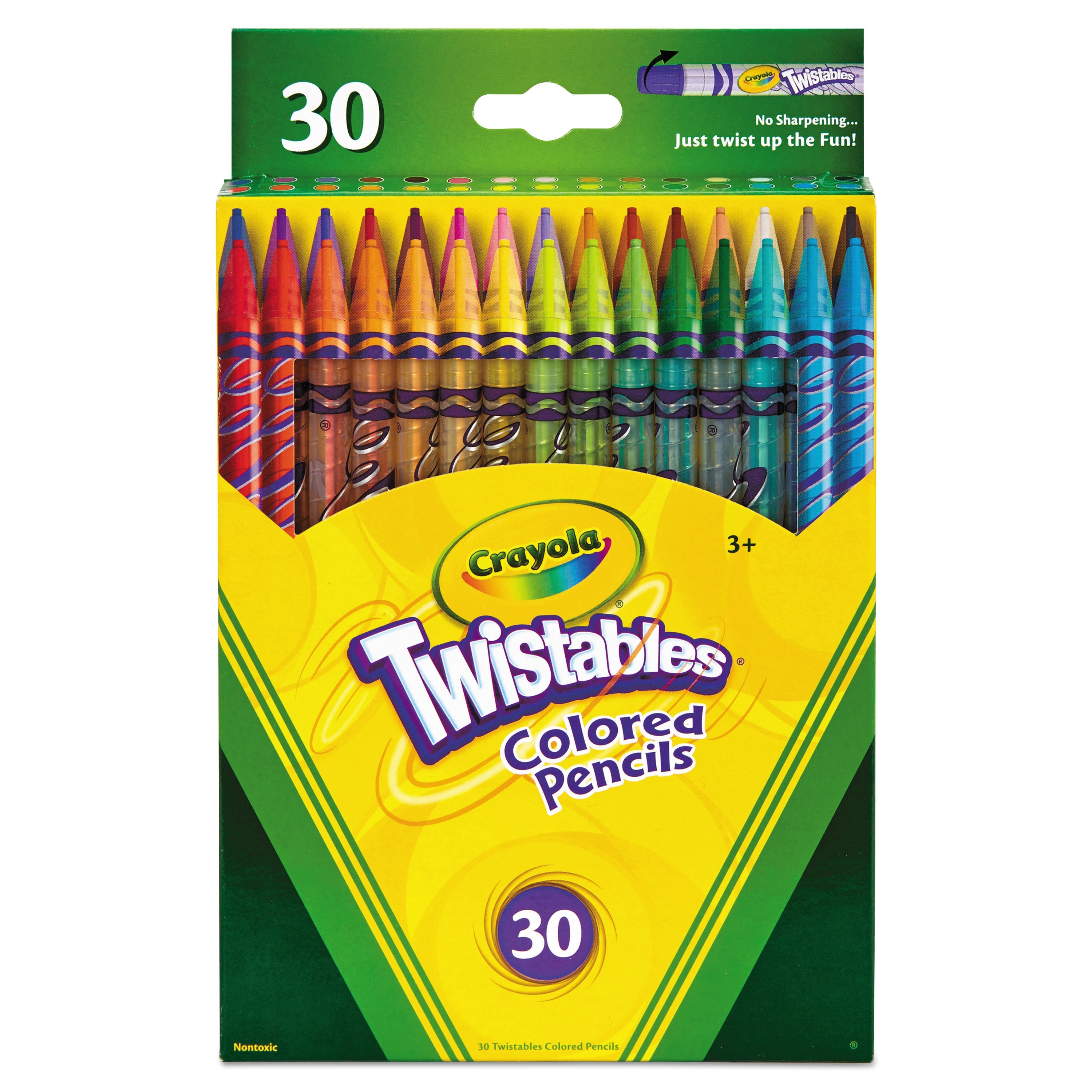 Crayola Twistables Colored Pencils, 2 mm, 2B (#1), Assorted Lead/Barrel Colors, 30/Pack
