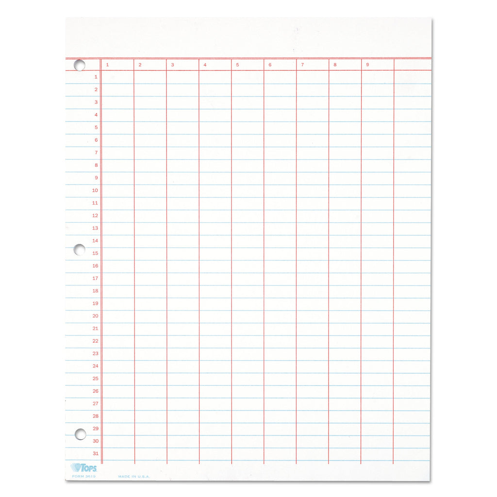 TOPS Data Pad with Numbered Column Headings, Data/Lab-Record Format, Wide/Legal Rule, 10 Columns, 8.5 x 11, White, 50 Sheets