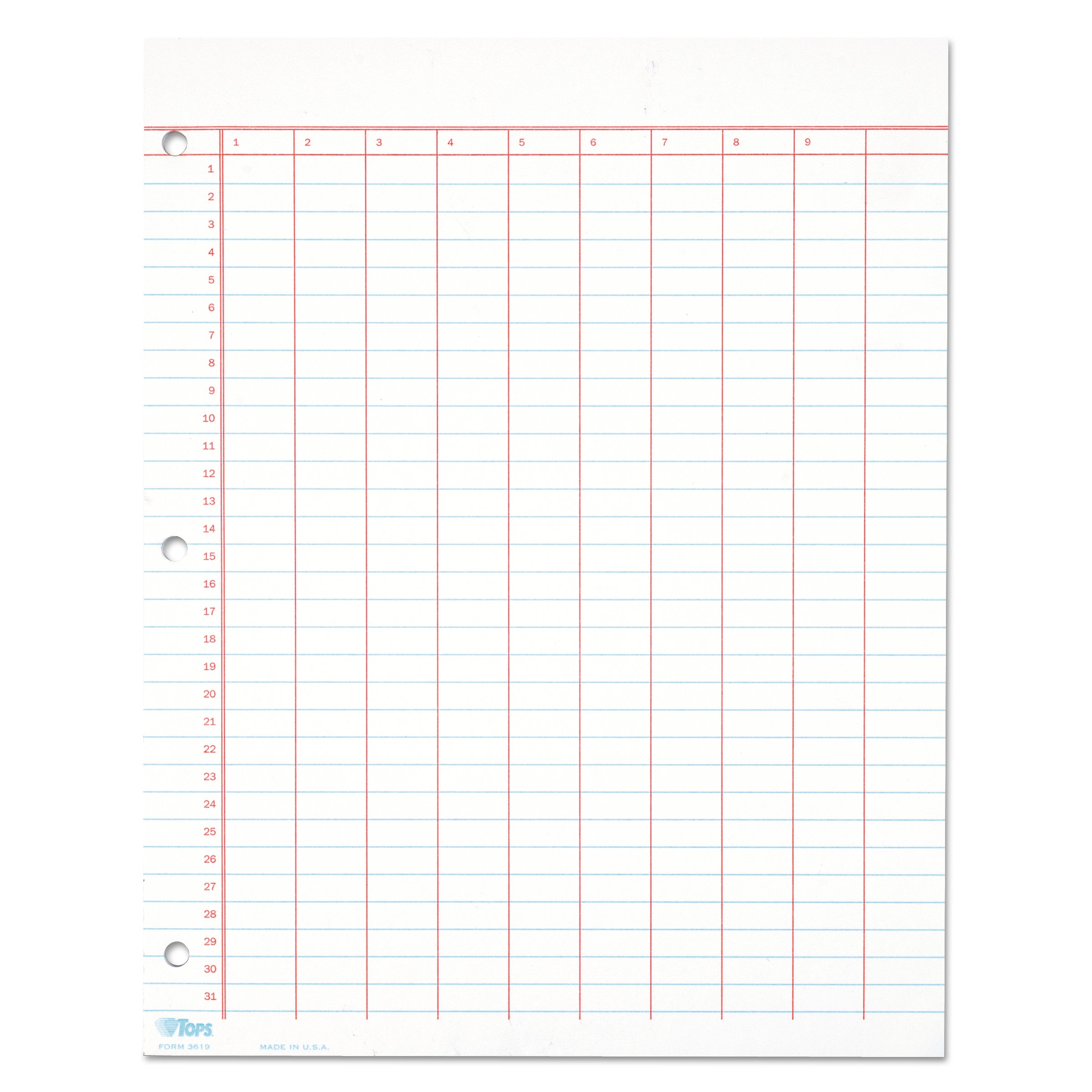TOPS Data Pad with Numbered Column Headings, Data/Lab-Record Format, Wide/Legal Rule, 10 Columns, 8.5 x 11, White, 50 Sheets