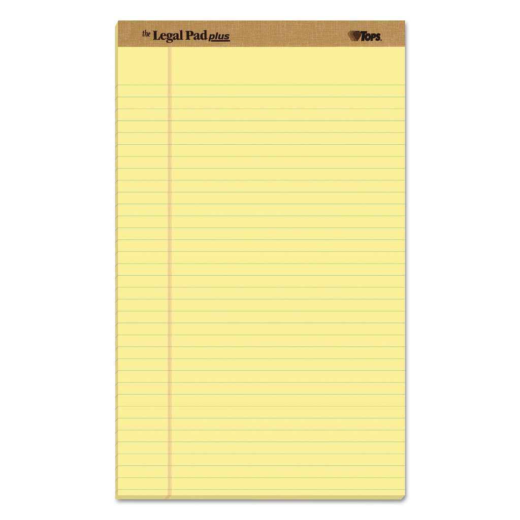 TOPS "The Legal Pad" Plus Ruled Perforated Pads with 40 pt. Back, Wide/Legal Rule, 50 Canary-Yellow 8.5 x 14 Sheets, Dozen