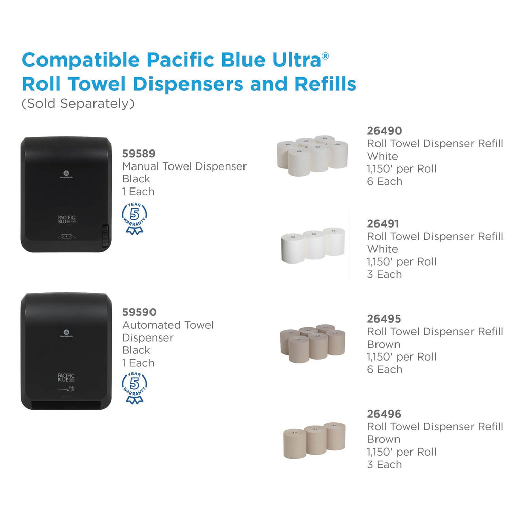 Georgia Pacific Pacific Blue Ultra Paper Towels, 7.87" x 1,150 ft, White, 6 Rolls/Carton