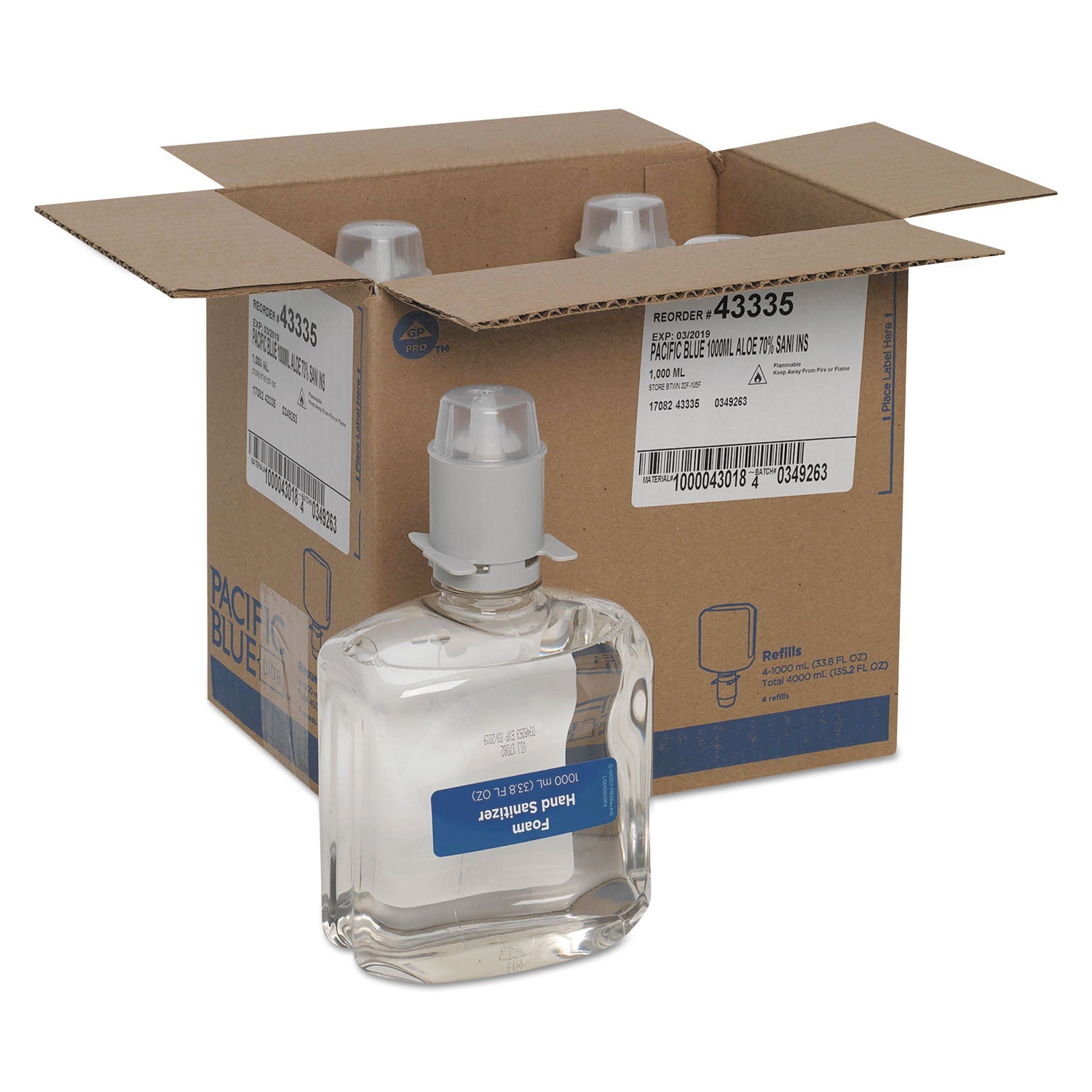 Georgia Pacific Pacific Blue Ultra Foam Hand Sanitizer Refill For Manual Dispensers, 1,000 mL, Fragrance-Free, 4/Carton