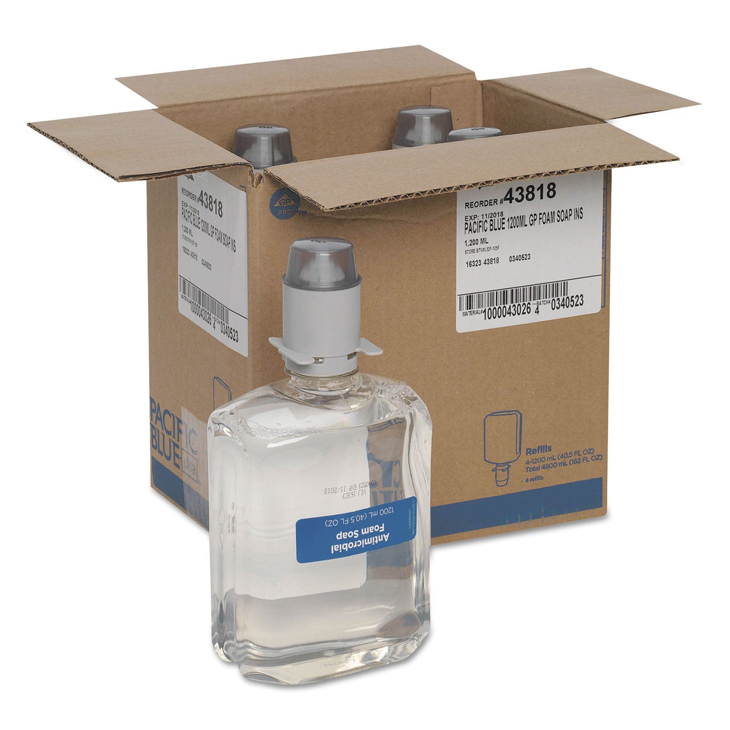 Georgia Pacific Pacific Blue Ultra Foam Soap Manual Dispenser Refill, Antimicrobial, Unscented, 1,200 mL, 4/Carton
