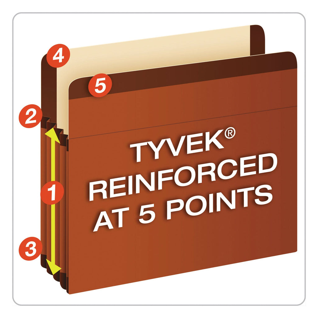 Pendaflex Premium Reinforced Expanding File Pockets, 3.5" Expansion, Letter Size, Red Fiber, 10/Box