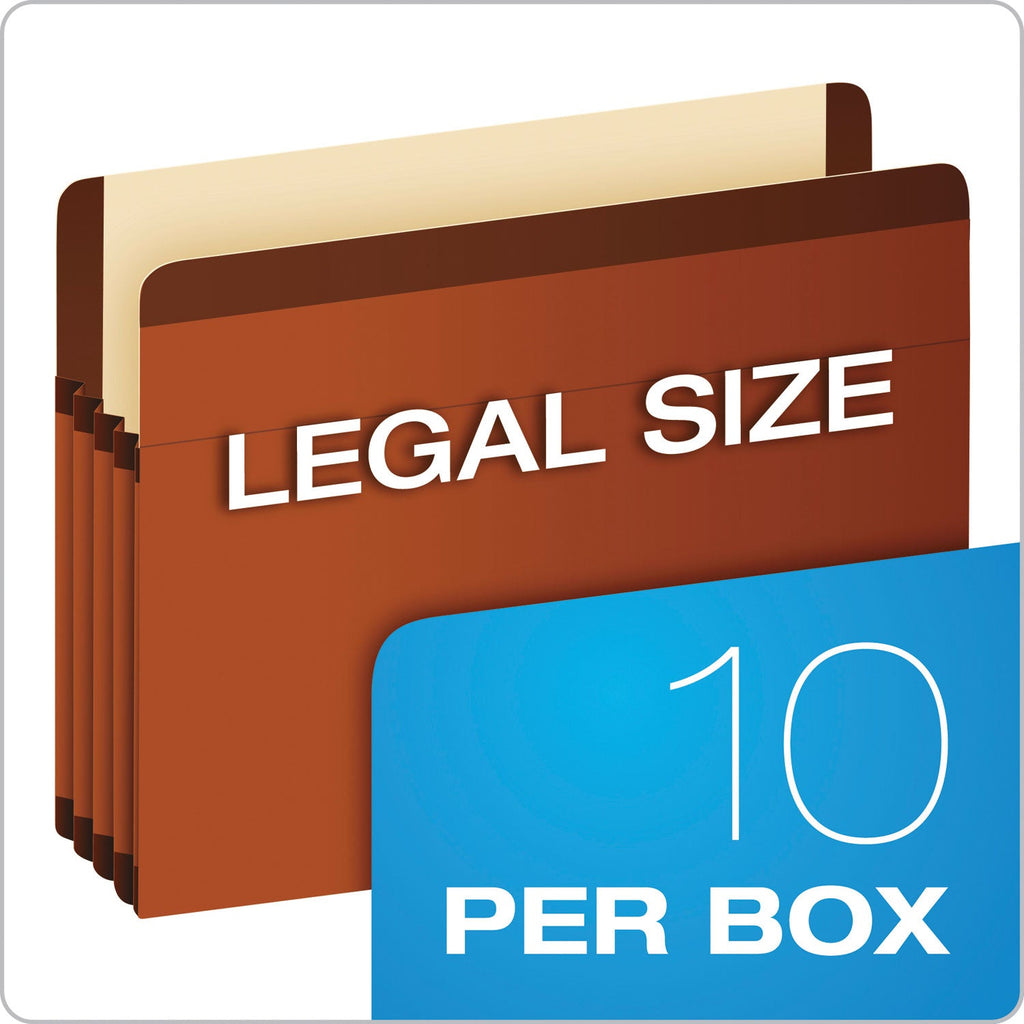 Pendaflex Premium Reinforced Expanding File Pockets, 3.5" Expansion, Legal Size, Red Fiber, 10/Box