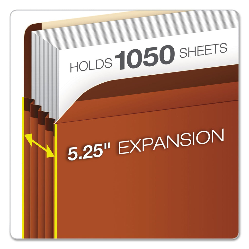 Pendaflex Premium Reinforced Expanding File Pockets, 5.25" Expansion, Letter Size, Red Fiber, 5/Box