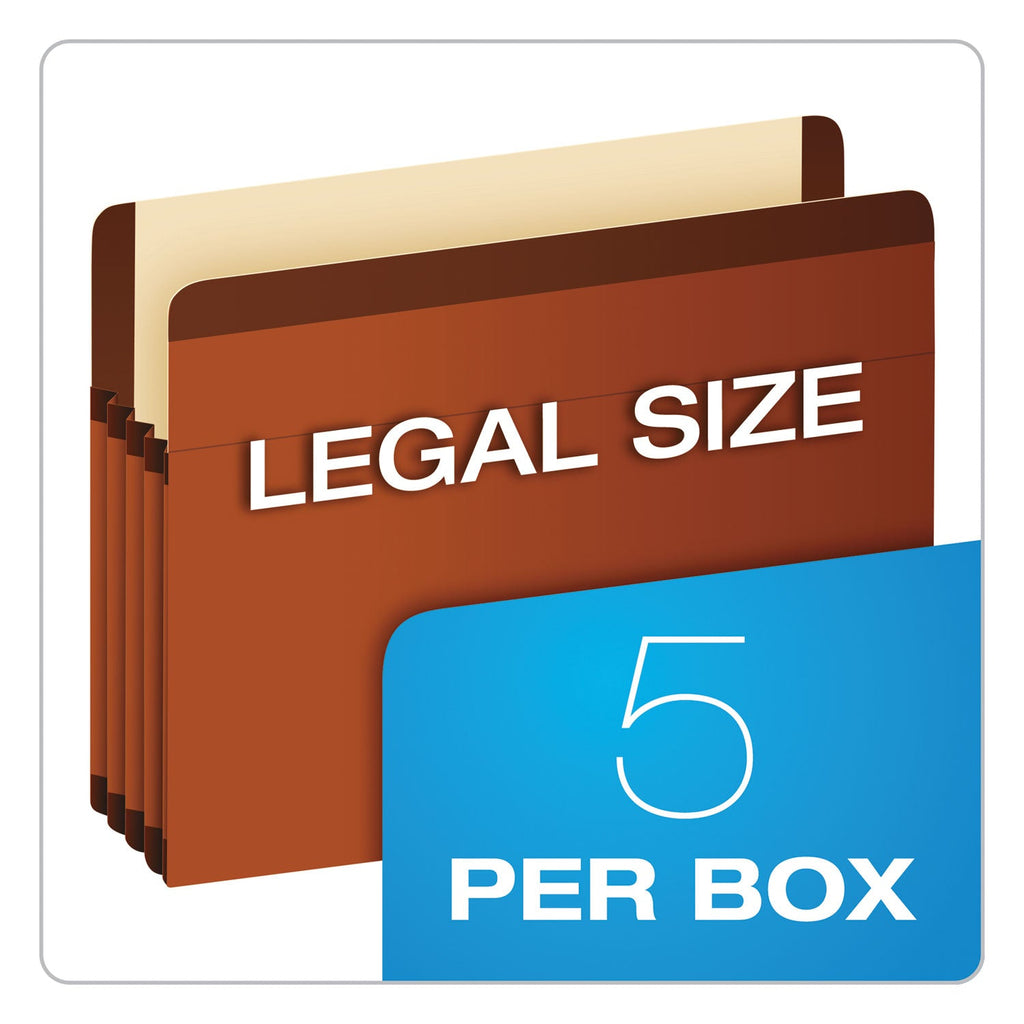 Pendaflex Premium Reinforced Expanding File Pockets, 5.25" Expansion, Letter Size, Red Fiber, 5/Box