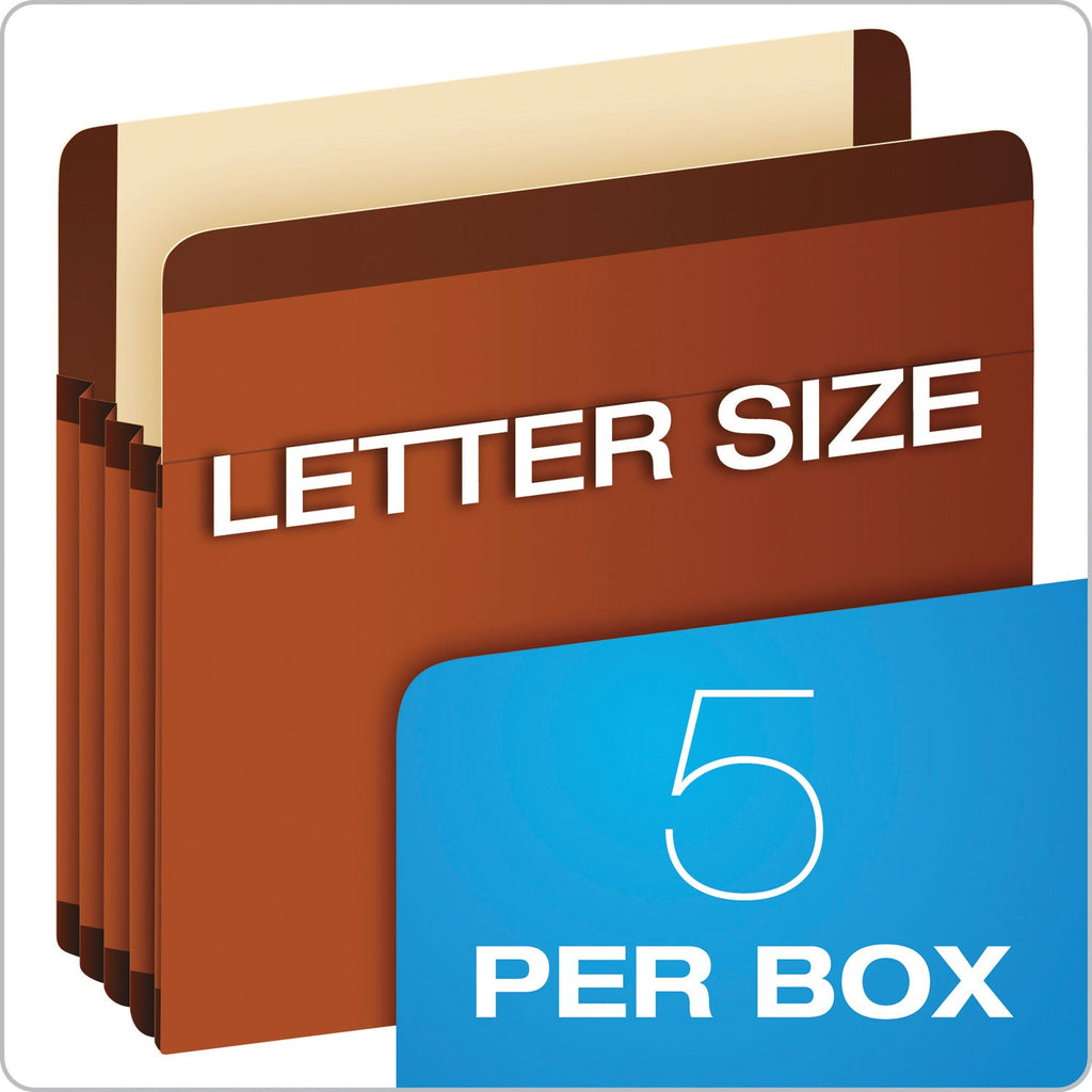 Pendaflex Premium Reinforced Expanding File Pockets, 5.25" Expansion, Legal Size, Red Fiber, 5/Box