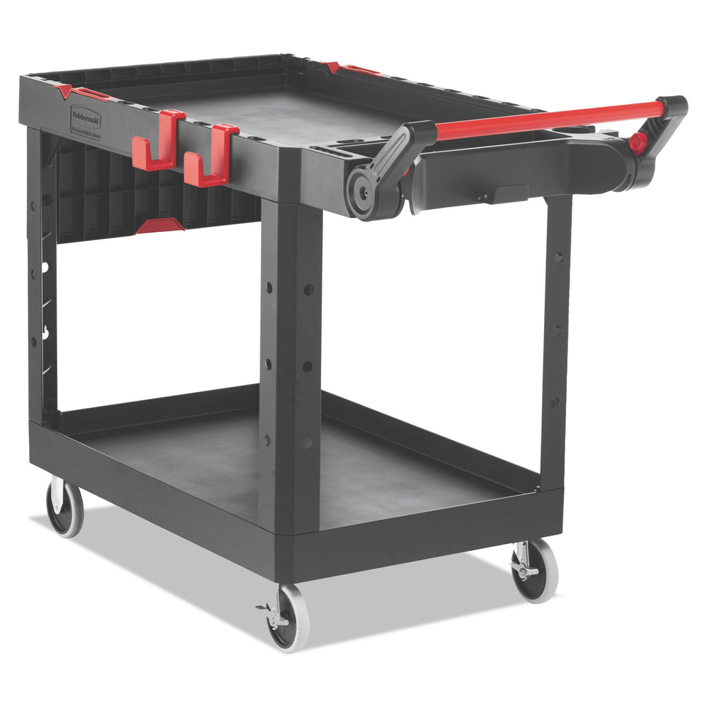 Rubbermaid Heavy Duty Adaptable Utility Cart, Plastic, 2 Shelves, 500 lb Capacity, 25.2" x 51.5" x 36", Black