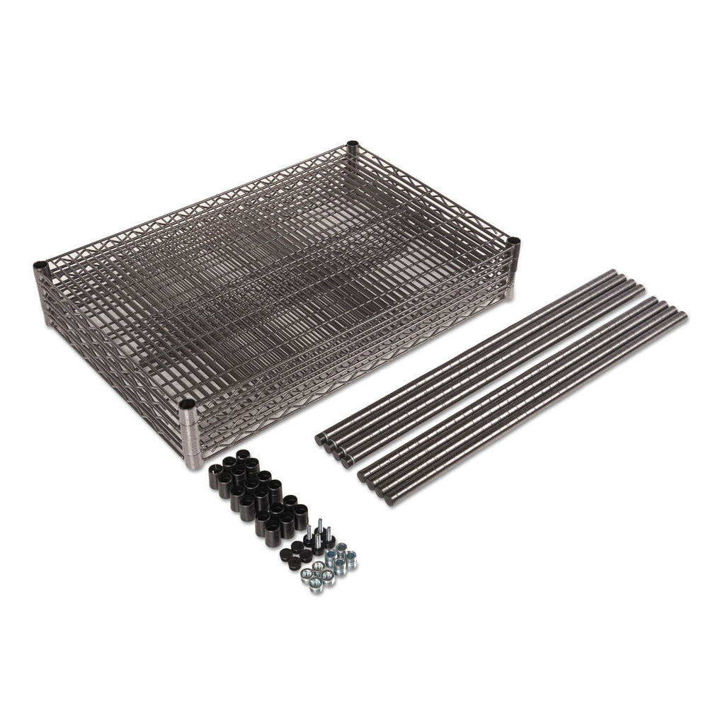 Alera Wire Shelving Starter Kit, Four-Shelf, 36w x 24d x 72h, Black Anthracite