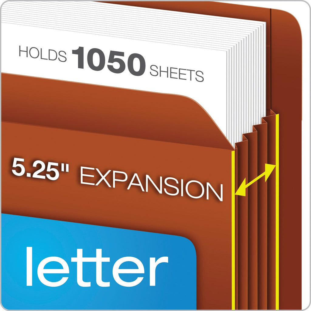 Pendaflex Heavy-Duty End Tab File Pockets, 5.25" Expansion, Letter Size, Red Fiber, 10/Box