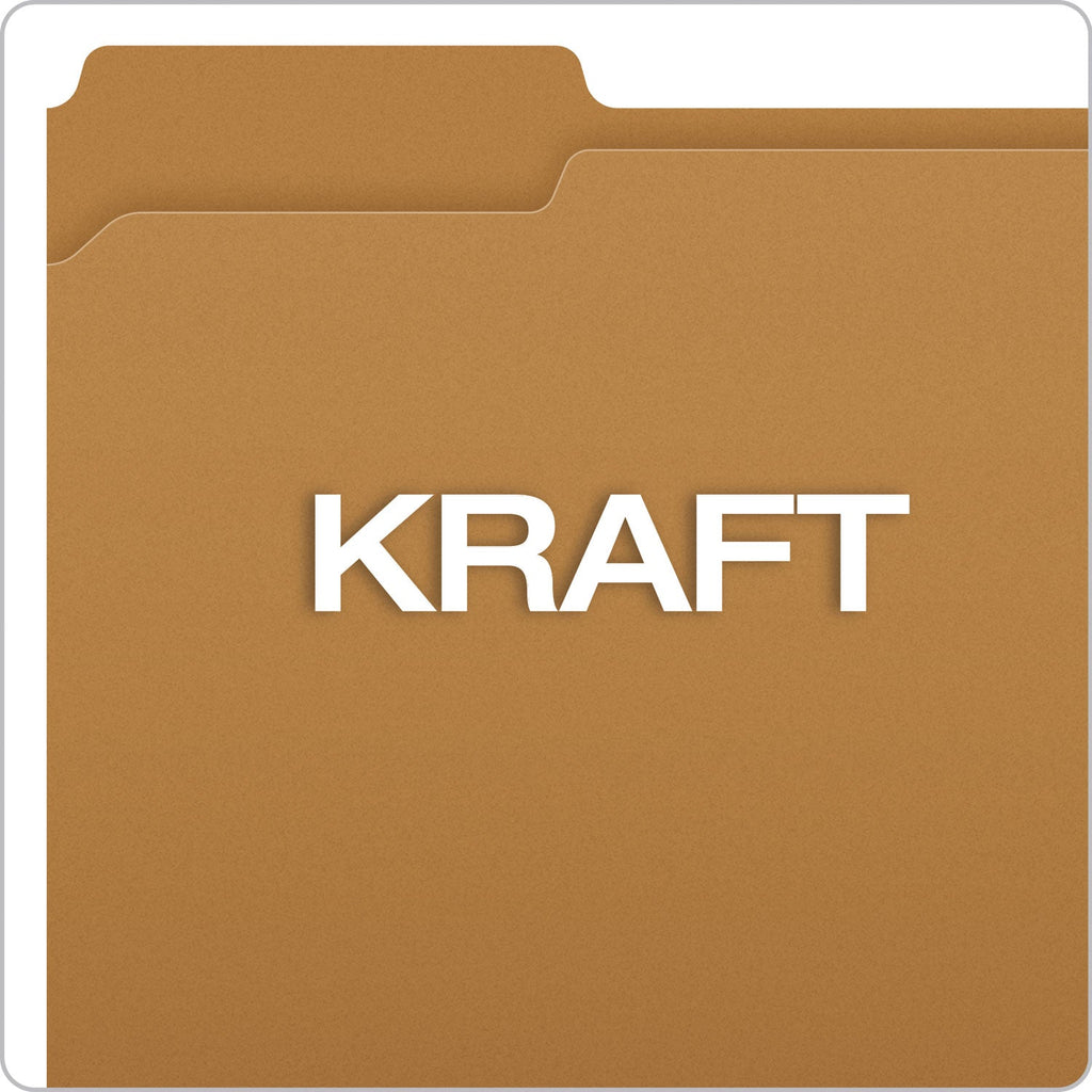 Pendaflex Kraft Fastener Folders, 1/3-Cut Tabs: Assorted, 1 Fastener, Letter Size, Kraft Exterior, 50/Box