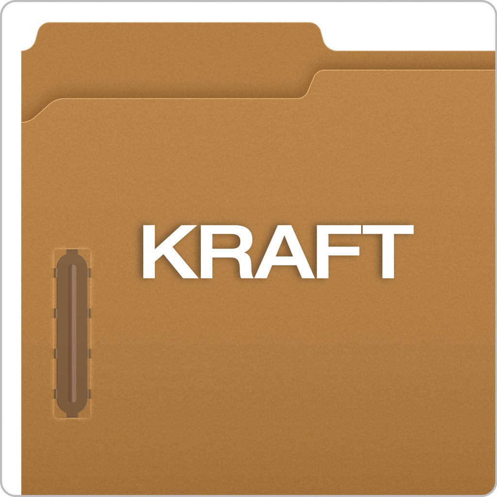Pendaflex Kraft Fastener Folders, 1/3-Cut Tabs: Assorted, 2 Fasteners, Legal Size, Kraft Exterior, 50/Box