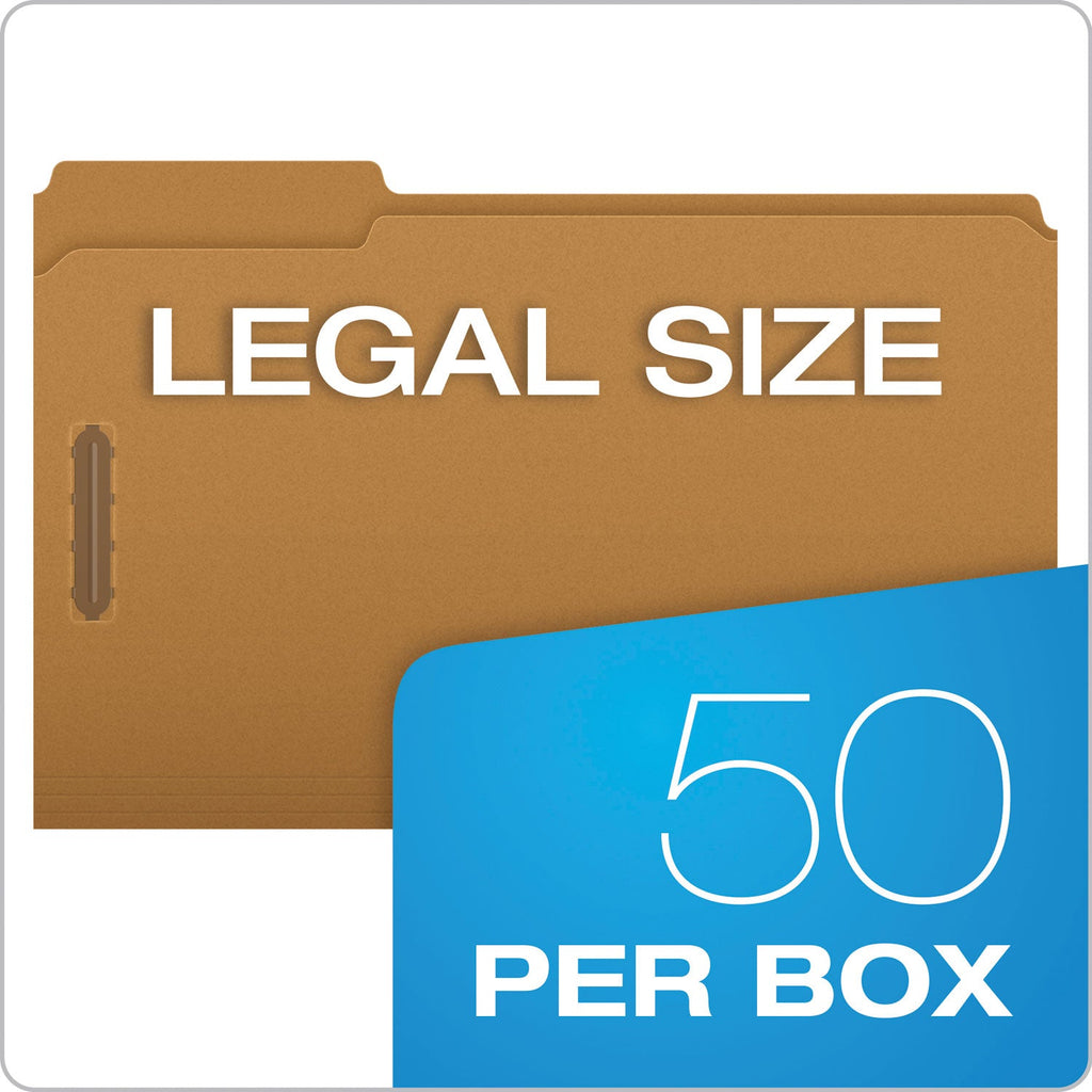 Pendaflex Kraft Fastener Folders, 1/3-Cut Tabs: Assorted, 2 Fasteners, Legal Size, Kraft Exterior, 50/Box