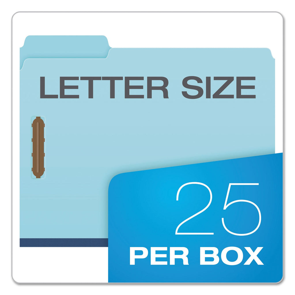 Pendaflex Earthwise by Pendaflex Heavy-Duty Pressboard Fastener Folders, 2" Expansion, 2 Fasteners, Letter Size, Light Blue, 25/Box