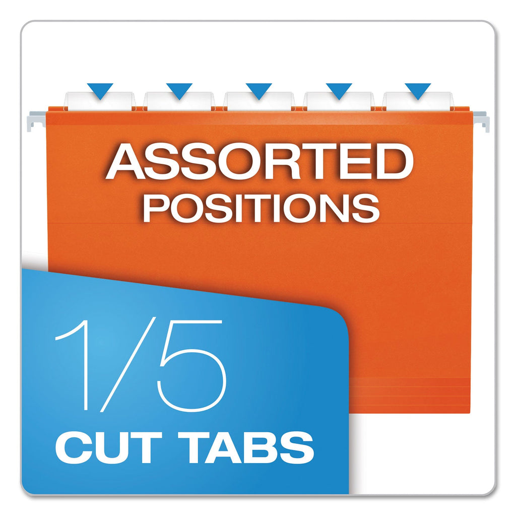 Pendaflex Extra Capacity Reinforced Hanging File Folders with Box Bottom, 2" Capacity, Letter Size, 1/5-Cut Tabs, Orange, 25/Box