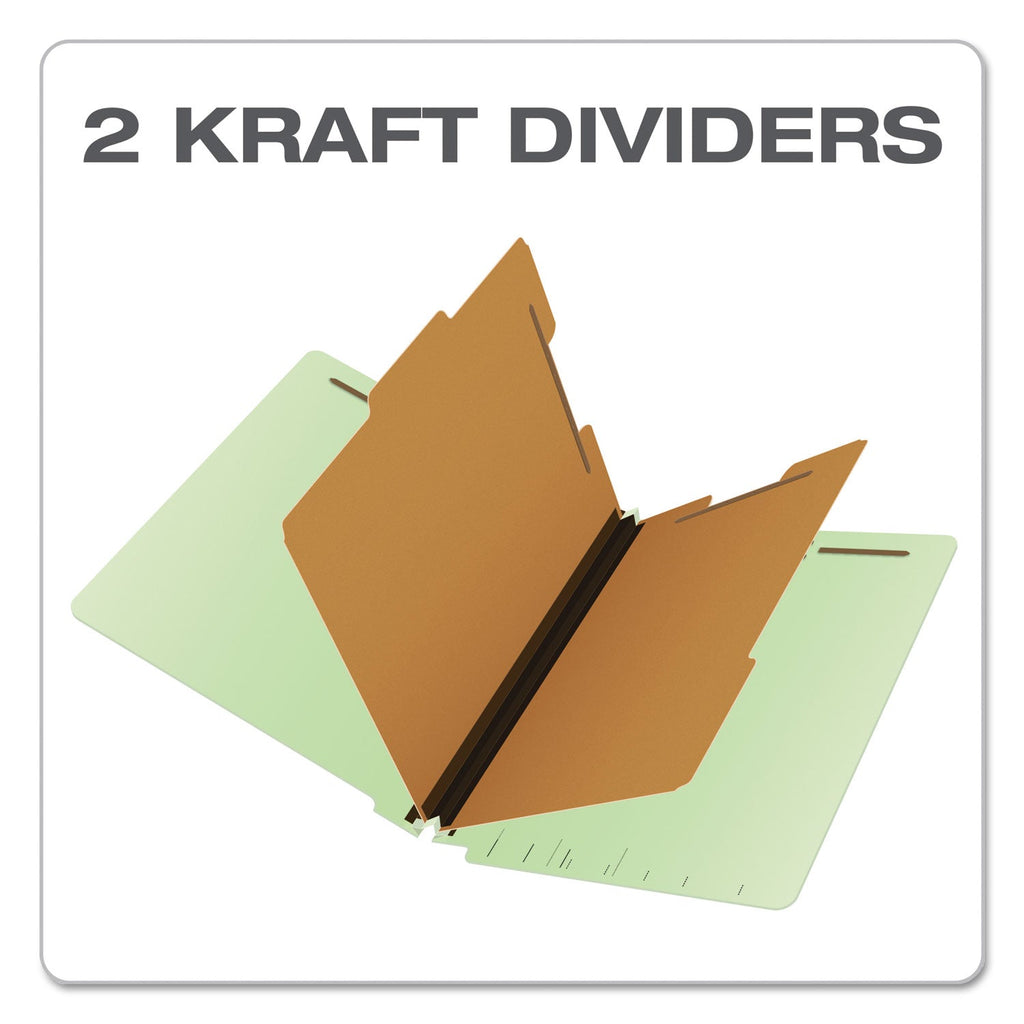 Pendaflex End Tab Classification Folders, 2 Dividers, Legal Size, Pale Green, 10/Box