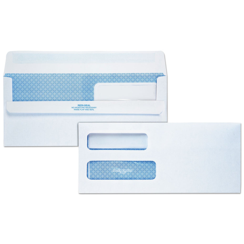 Quality Park Double Window Redi-Seal Security-Tinted Envelope, #10, Commercial Flap, Redi-Seal Adhesive Closure, 4.13 x 9.5, White, 500/BX