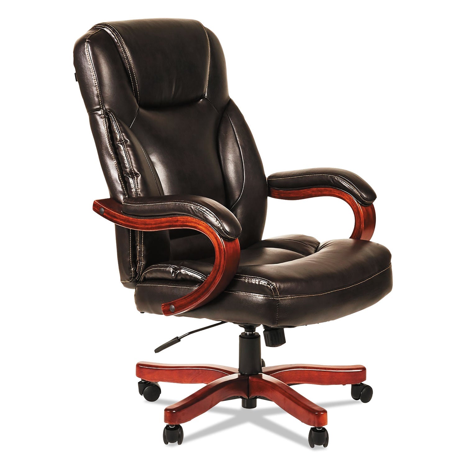 Alera Transitional Series Executive Wood Chair, Up to 275 lb, Chocolate Marble Bonded Leather Seat/Back, Walnut Wood Base