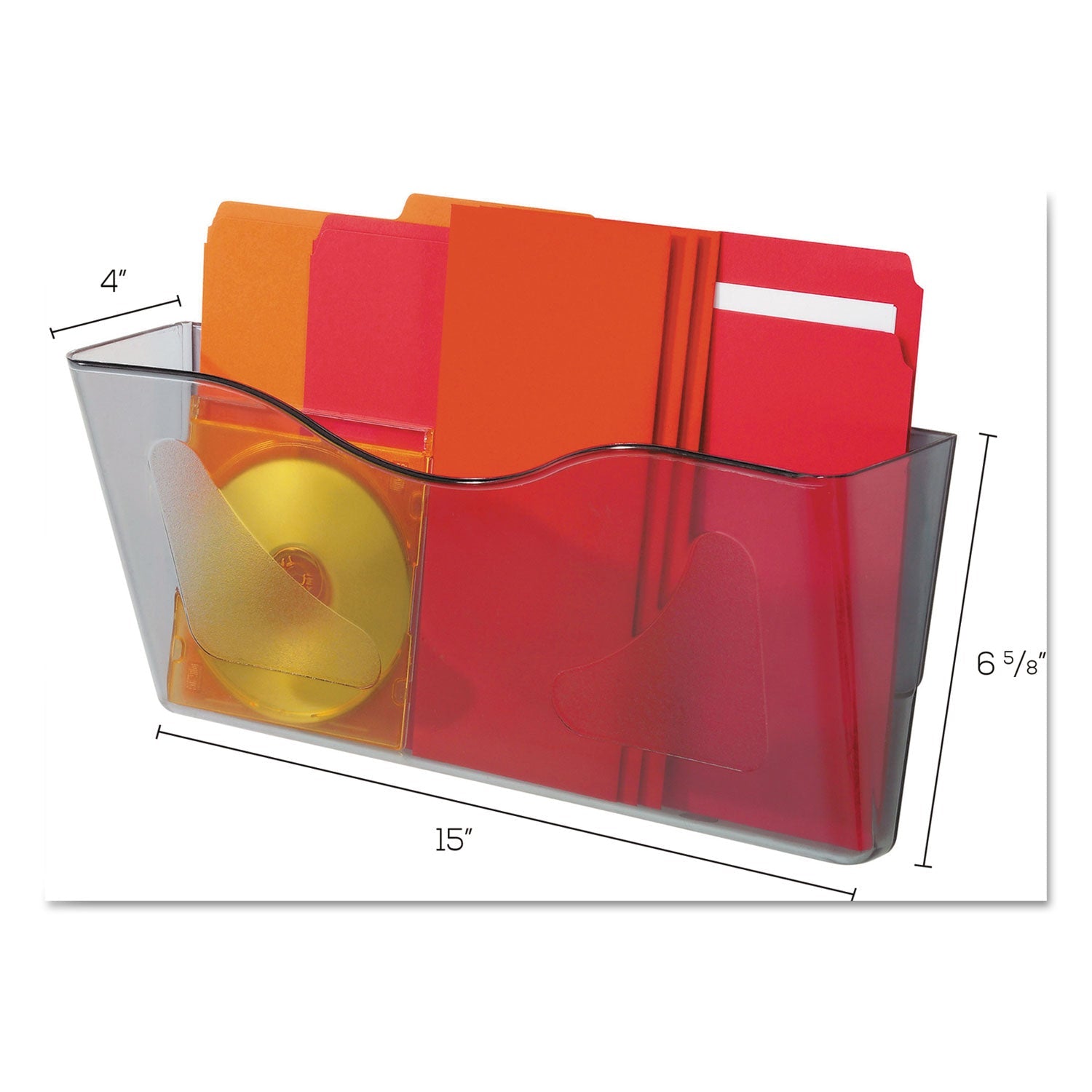 deflecto Euro-Style DocuPocket Landscape Wall File, Larger Files/Tabloid Size, 15" x 4" x 6.63", Smoke