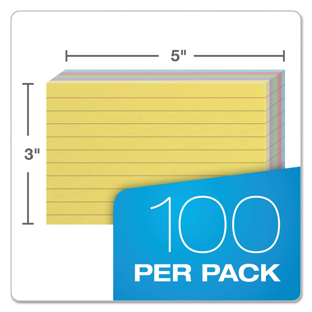 Oxford Ruled Index Cards, 3 x 5, Blue/Violet/Canary/Green/Cherry, 100/Pack