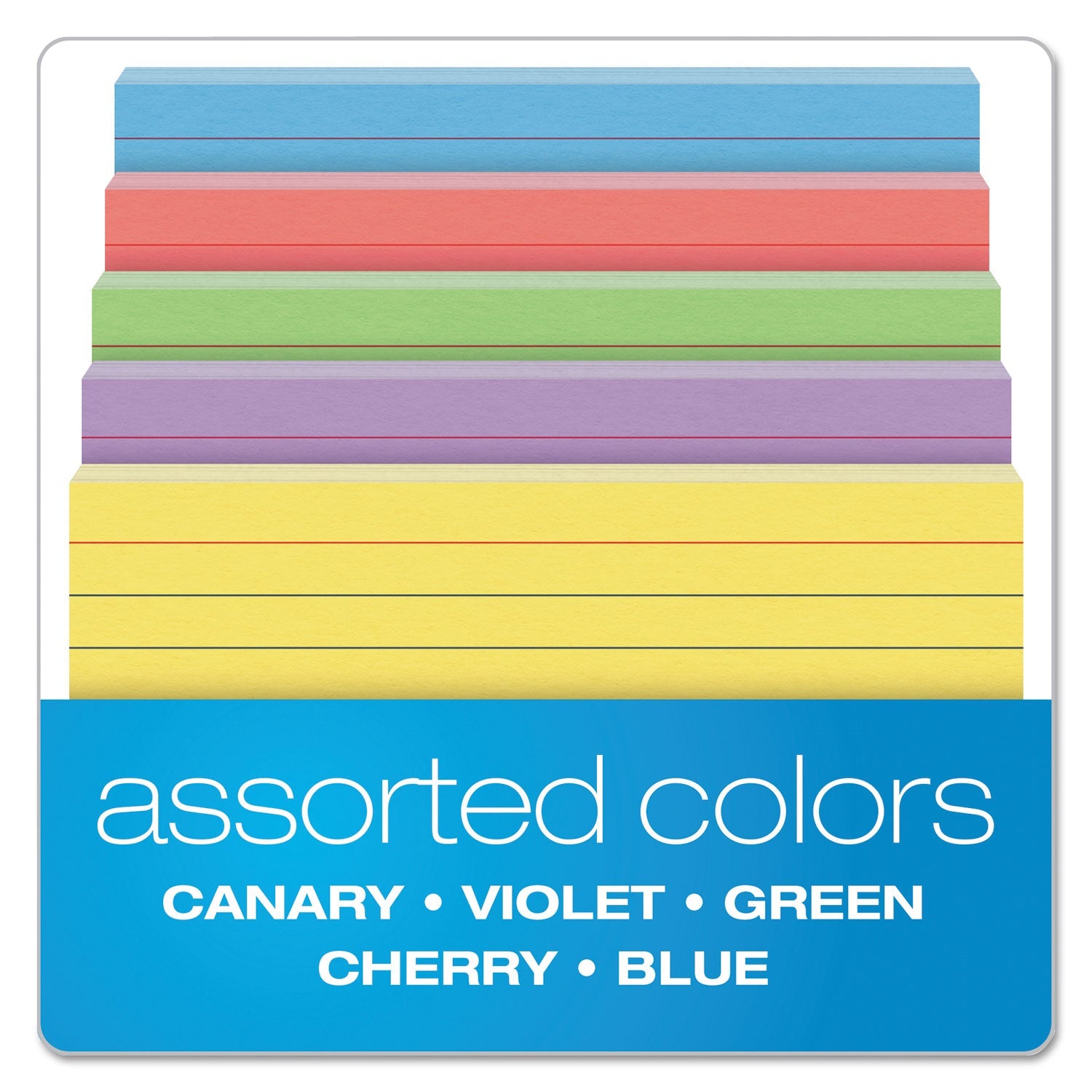 Oxford Ruled Index Cards, 3 x 5, Blue/Violet/Canary/Green/Cherry, 100/Pack