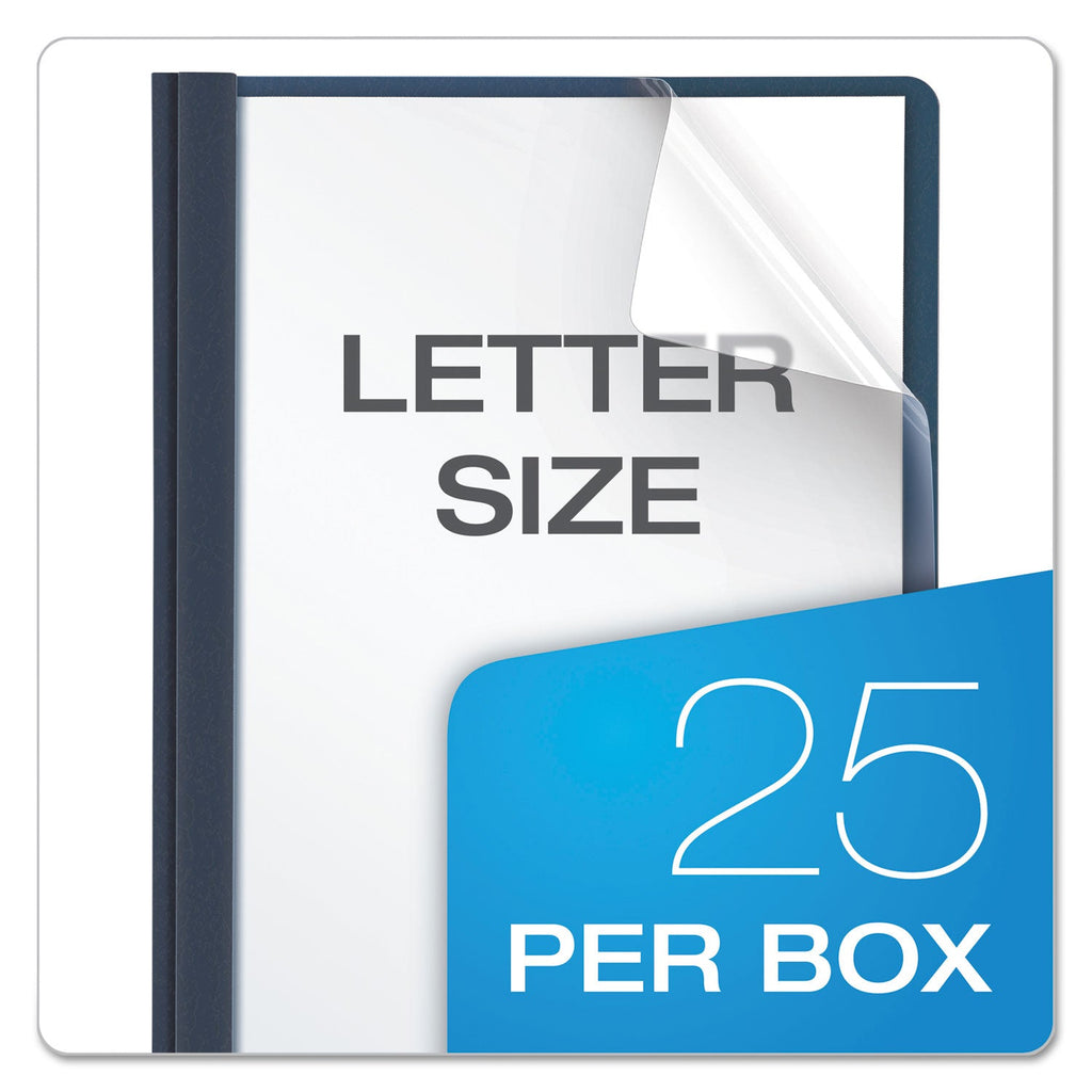 Oxford Clear Front Standard Grade Report Cover, Three-Prong Fastener, 0.5" Capacity, 8.5 x 11,  Clear/Dark Blue, 25/Box