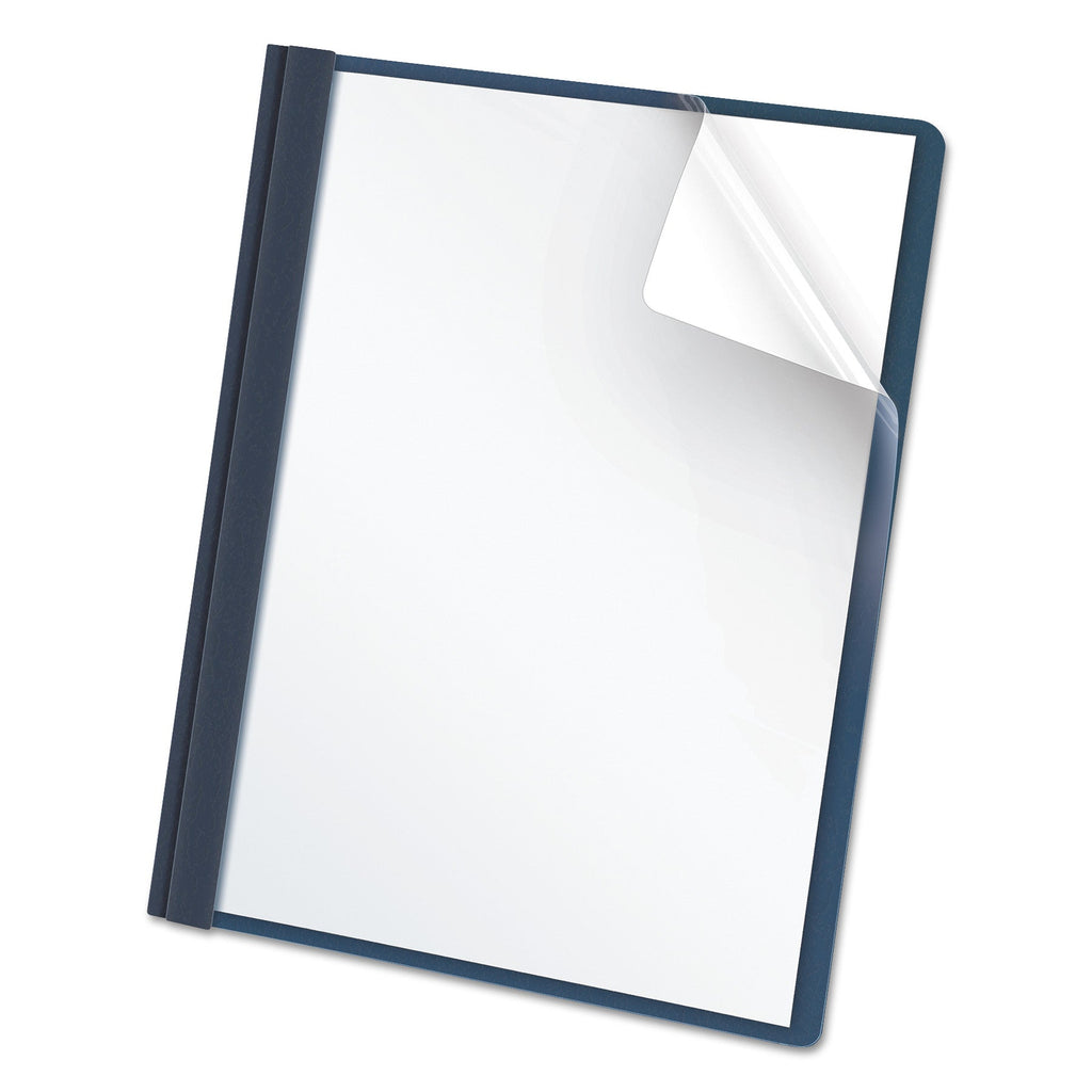 Oxford Clear Front Standard Grade Report Cover, Three-Prong Fastener, 0.5" Capacity, 8.5 x 11,  Clear/Dark Blue, 25/Box