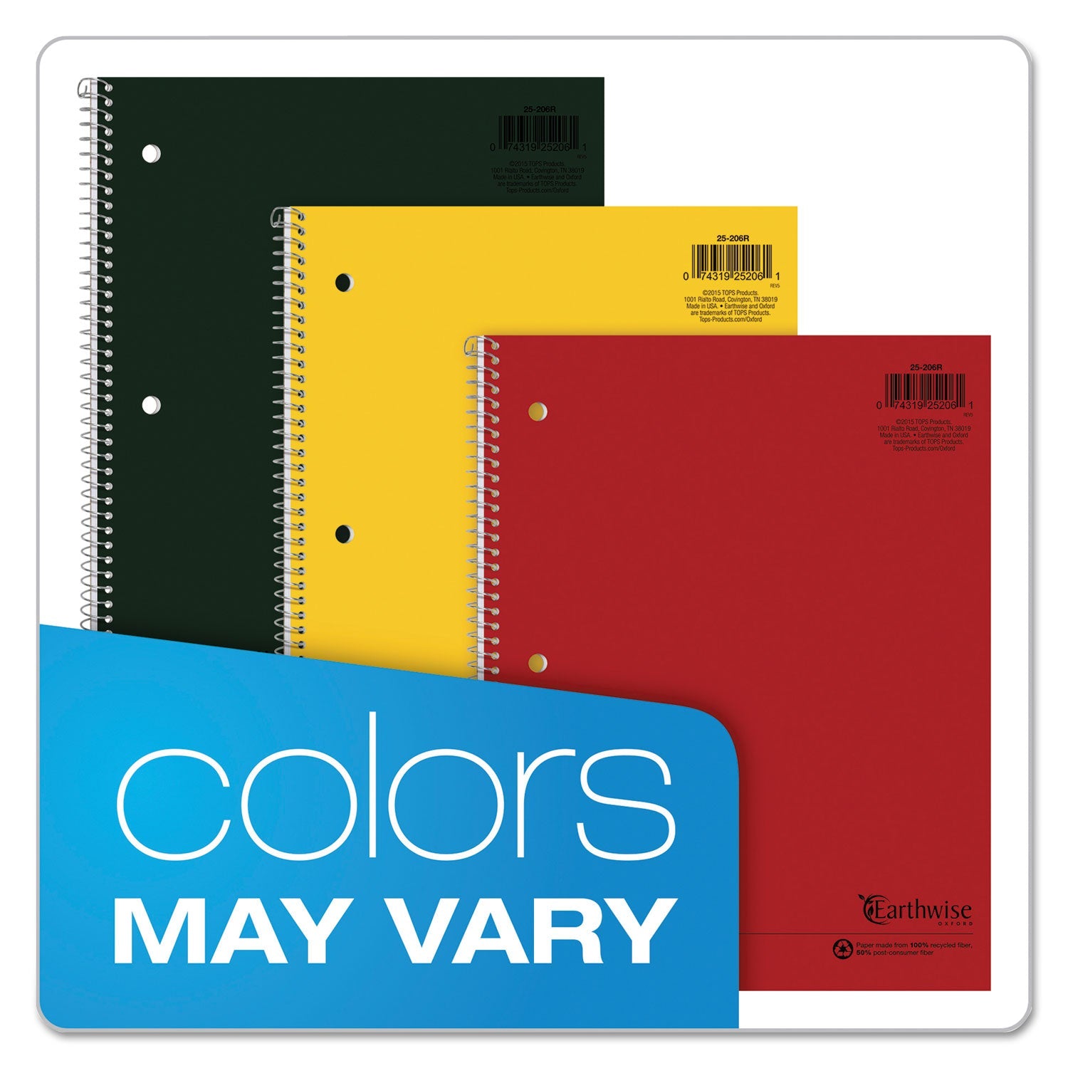 Oxford Earthwise by Oxford Recycled Single Subject Notebook, Medium/College Rule, Randomly Assorted Covers, 11 x 8.5, 80 Sheets