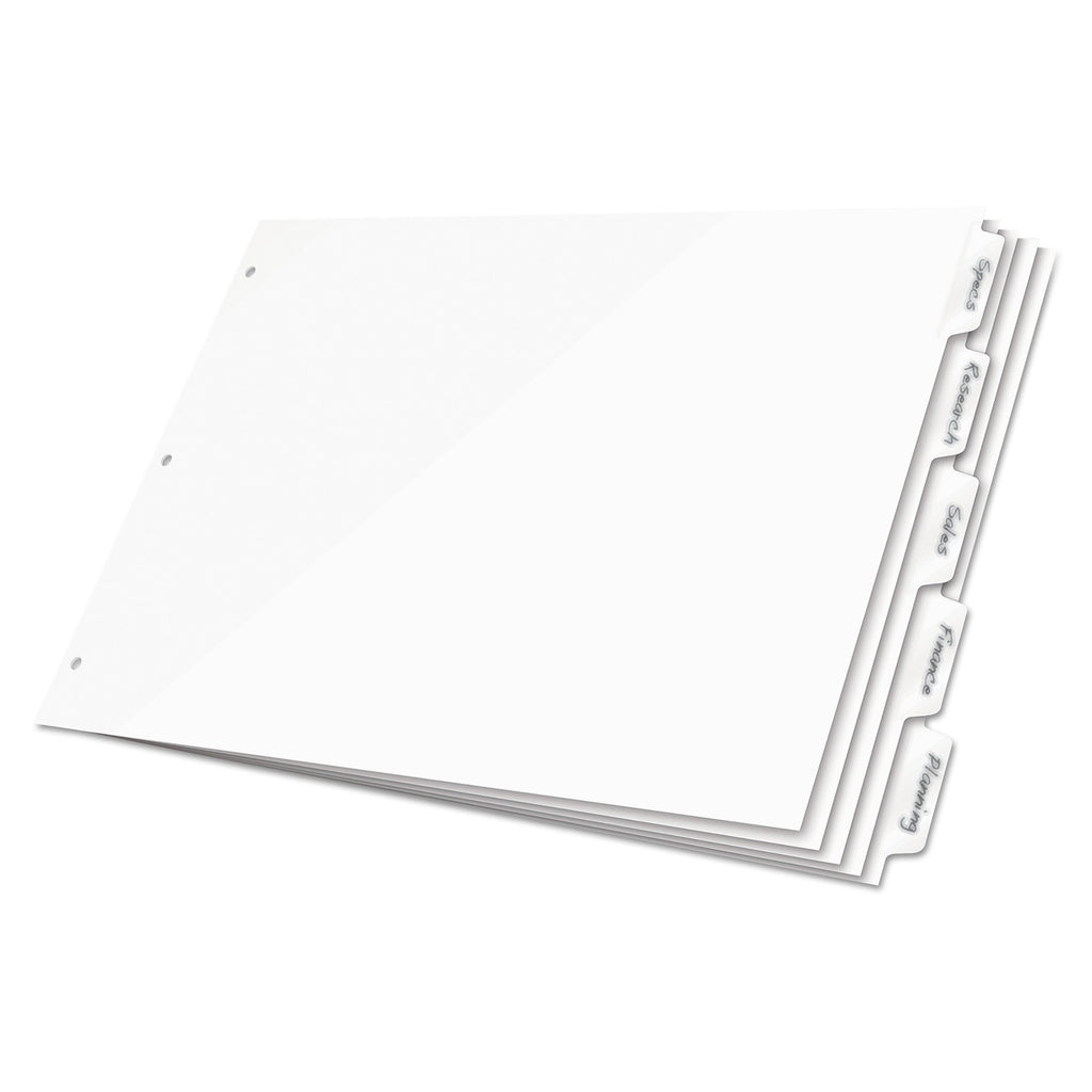 Cardinal Write 'n Erase Tabloid Index Dividers, 5-Tab, 11 x 17, White, 1 Set